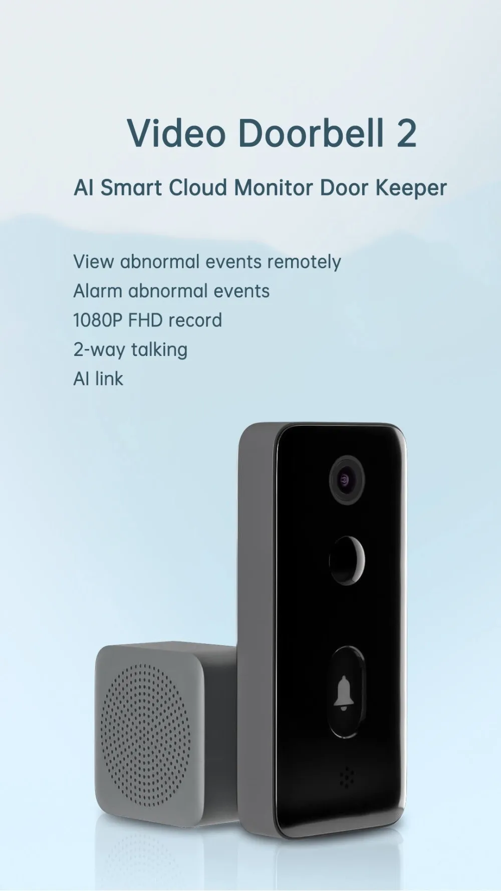 For Mijia Video Doorbell 2 wifi doorbell Ai Smart Doorman Human Detect 3Day Clou