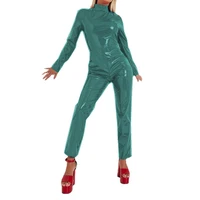 Wet Look PVC Full Sleeve High Neck Catsuits for Women, Faux Latex Jumpsuits, Sexy Bodycon, High Street Party, Club, S-7XL - Image 5
