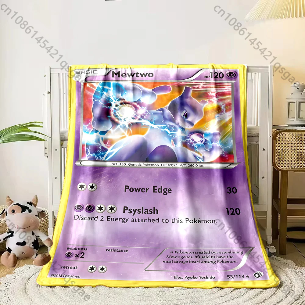 1PC Pokémon Game Card  Mewtwo Print Blanket Adult Children Warm Blankets Home Travel Car Soft and Comfortable Blanket for Gifts 6