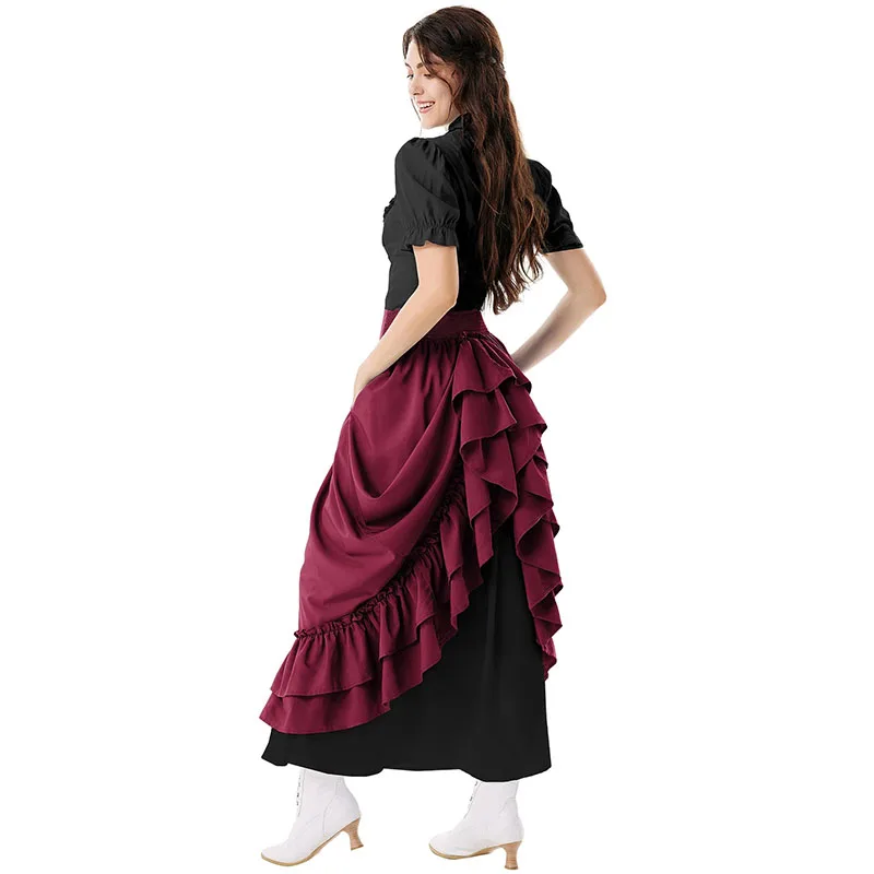 

Women Renaissance Skirt Elastic Waist Two-Way Flared A-Line Skirt Vintage Steampunk Lady Casual Maxi Gothic Skirts Club Party