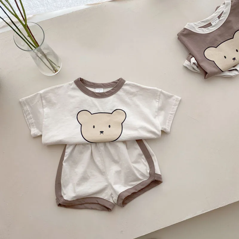 new baby clothing set	 Children's suit boy cartoon bear casual short-sleeved suit summer girl baby clothes cotton cute comfortable T-shirt shorts suit baby clothes penguin set