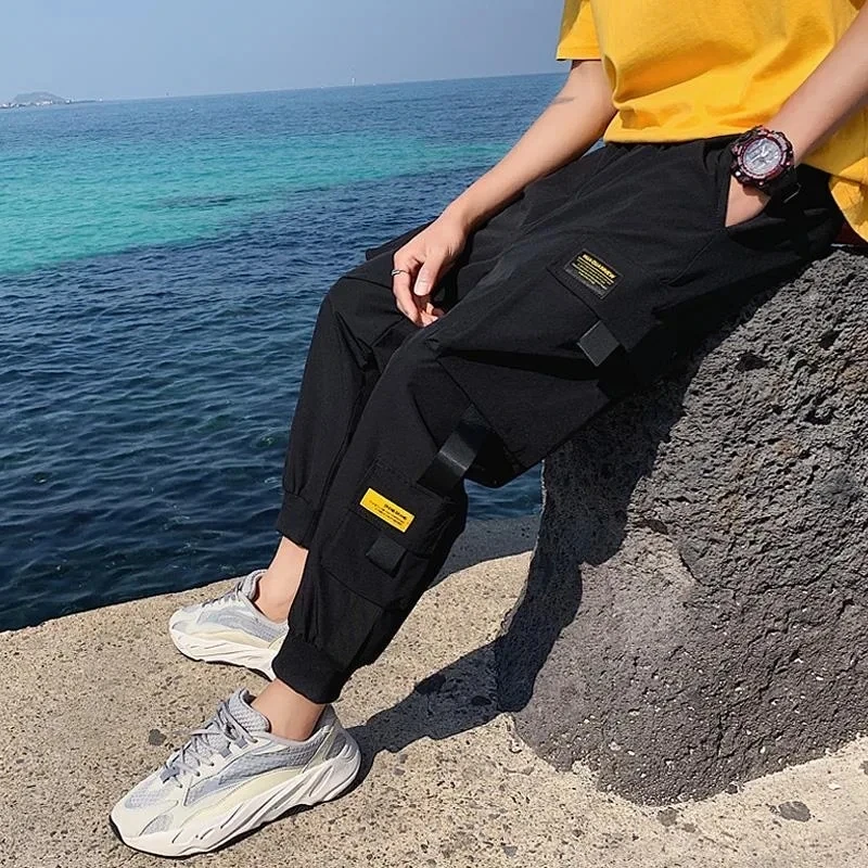 

Мужские рабочие брюки сезон весна-осень Instagram Модная молодежная Корейская версия Модные свободные повседневные длинные брюки в обтяжку для парашютеров