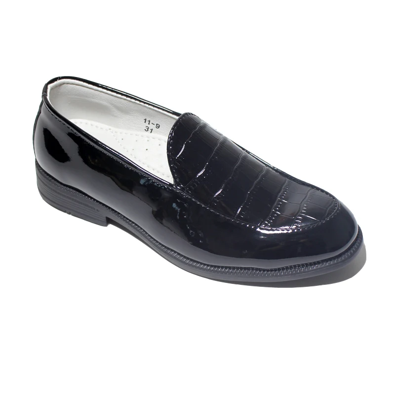 Spring Childrens Elegant Shoes Faux Patent Leather Moccasins For Boys Slip On Loafers Shoes Low Square Heel Teens Kids Shoe