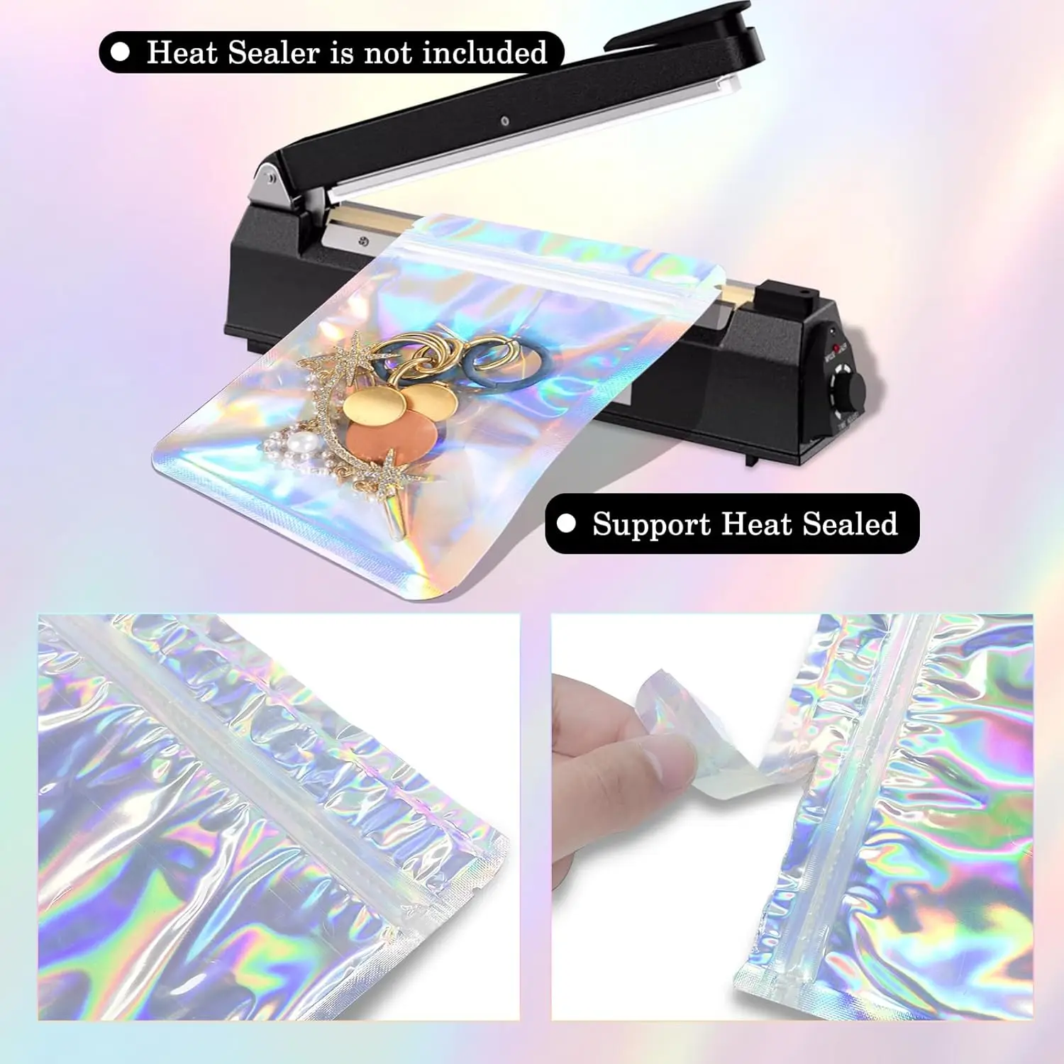 Holographic Bags 100pcs Mylar Bags 3x4 inches Resealable Bag with Party Favor Bag Coffee Storage for Small Business