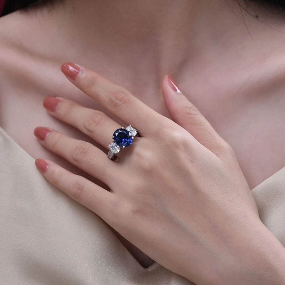 Wong Rain 100% 925 Sterling Silver Oval 5CT Sapphire High Carbon Diamond Gemstone Wedding Engagement Fine Jewelry Ring For Women