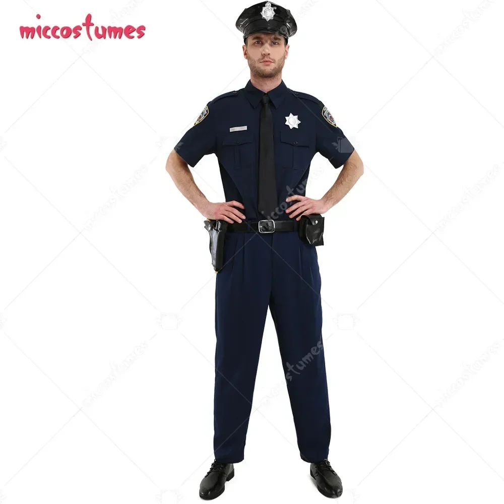 HAIKYUU Men's Adult Police Officer Short Sleeve Costume for Men with Hat for Halloween Cosplay Costumes