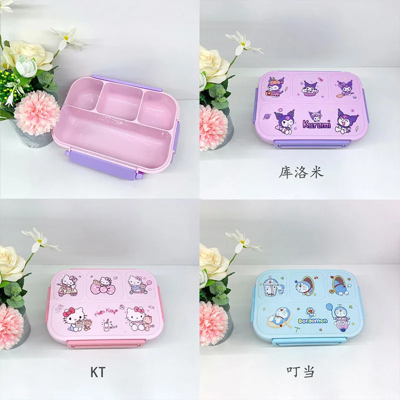 

Sanrio Hello Kitty Kuromi Lunch Box Grid Child Fruit Bento Box Cute Cartoon School Office Portable Bento Box Lunch Bag Kitchen
