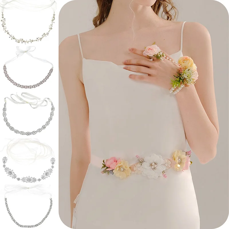 Handmade Rhinestone Belt Party Prom Bridal Wedding Sash Flower Belts for Women bridal waistband