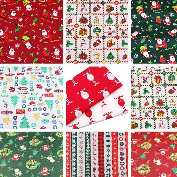 Tissu En Coton De Noël Avec Imprimé Bonhomme De Neige