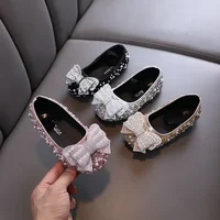 Girls' Leather Shoes Autumn Kids Rhinestone Bow Princess Shoe Fashion Soft Sole Dance Shoe Children's Baby Single Shoes 2