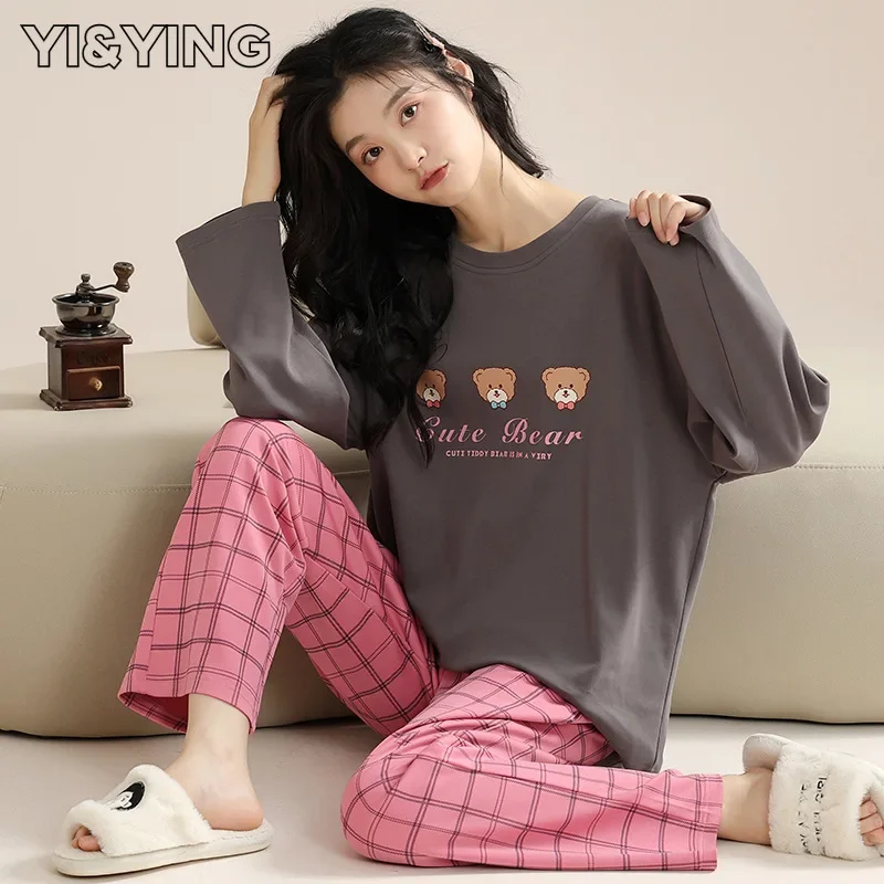 

[YI&YING] Autumn 2023 Cotton Long Sleeved Pants Pajamas Cute, Sweet, Simple, Casual, Can Be Outworn Home Furnishing Set WAZC545