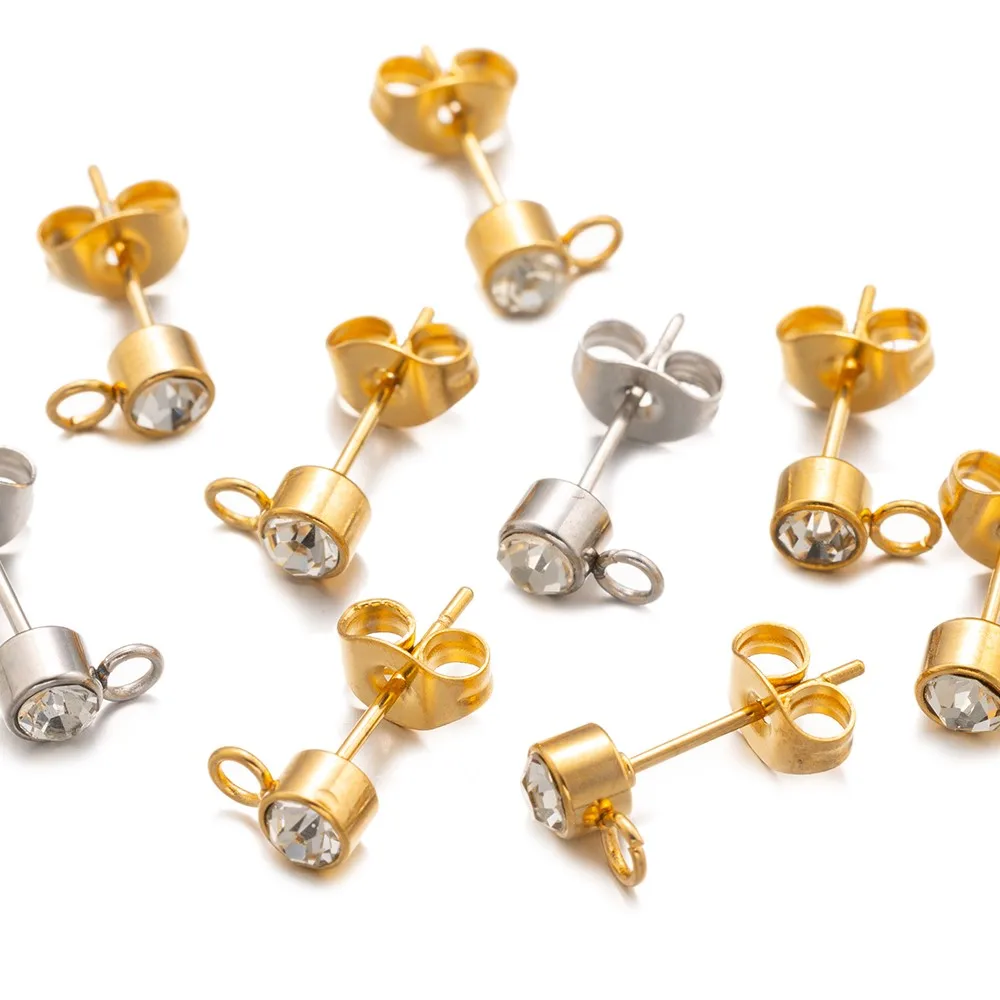 10 Sets Edelstahl-Ohrstecker mit klarem Strassstein, Ohrstecker mit Schlaufe, passend für DIY-Schmuckherstellung, Zubehör, Zubehör