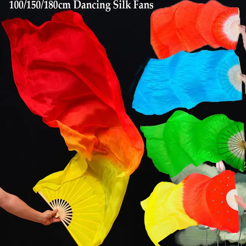 

Belly Dancing Fan for Kids Women Gradient Color Dancer Practice Long Imitation Silk Fans 150cm Beautiful Rayon Silk Fans