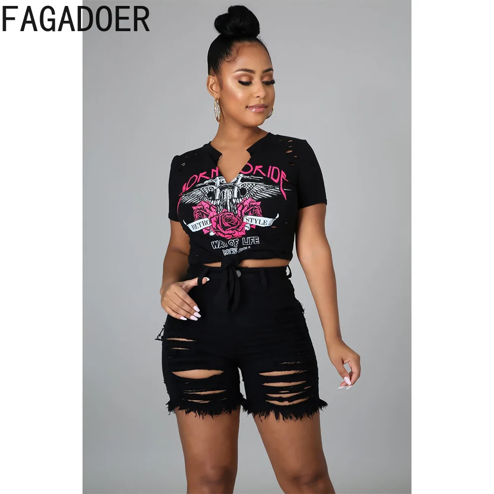 FAGADOER Fashion Denim Hollow Out Skinny Shorts Women High Waist Button Pocket Elasticity Shorts Casual Female Matching Bottoms