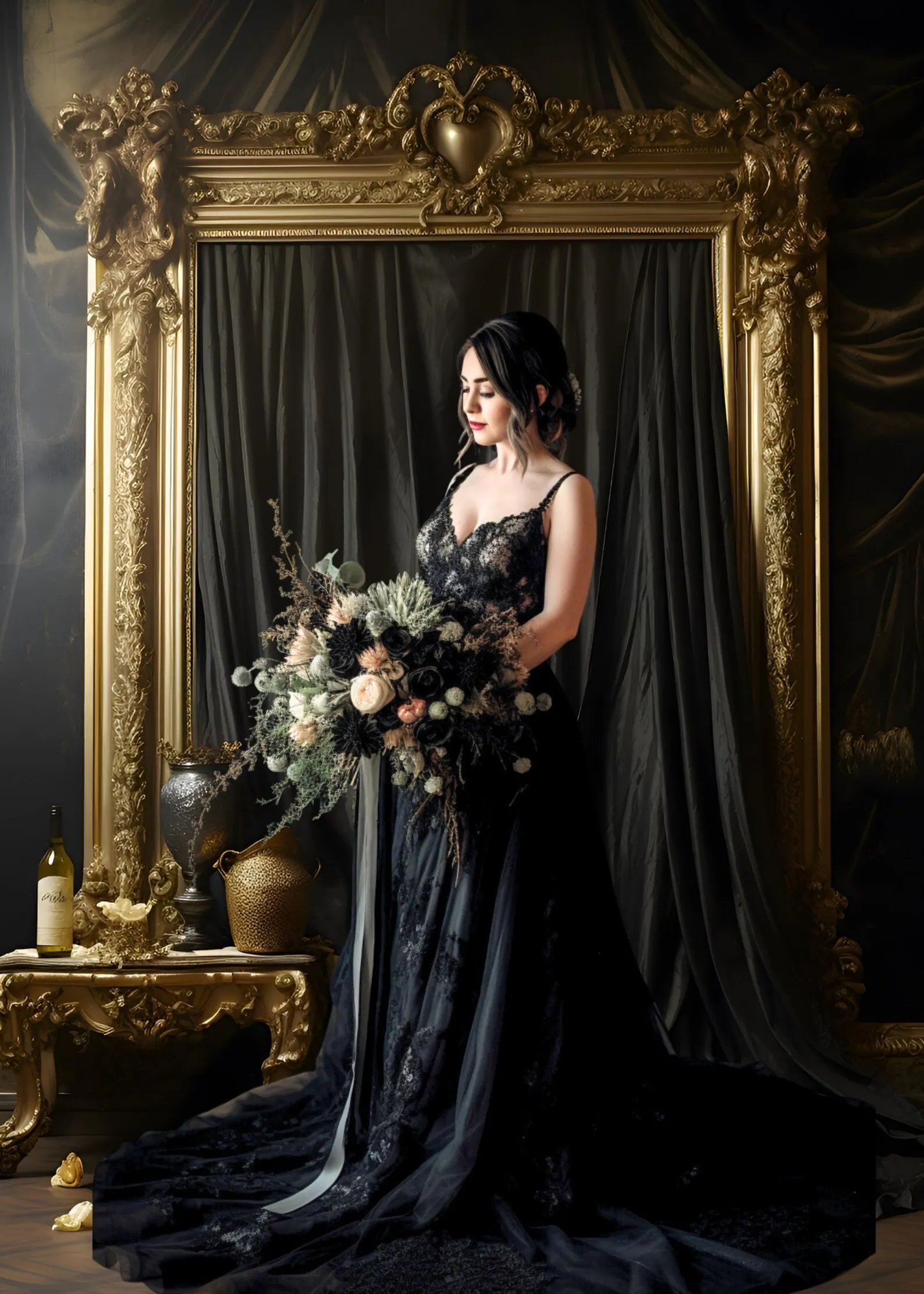 Mehofond 사진 배경 빈티지 골드 프레임 꽃 성인 생일 웨딩 출산 초상화 장식 배경 사진 스튜디오