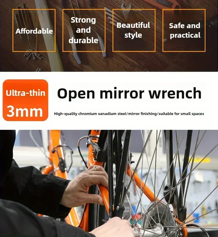 Zoll-Ultra-Dünn-Maulschlüssel, verchromter Schmiedeschlüssel, Doppelkopf-Doppelfunktions-Schlüssel, Werkzeug für die Autoreparatur und Fahrradreparatur – Detail 2