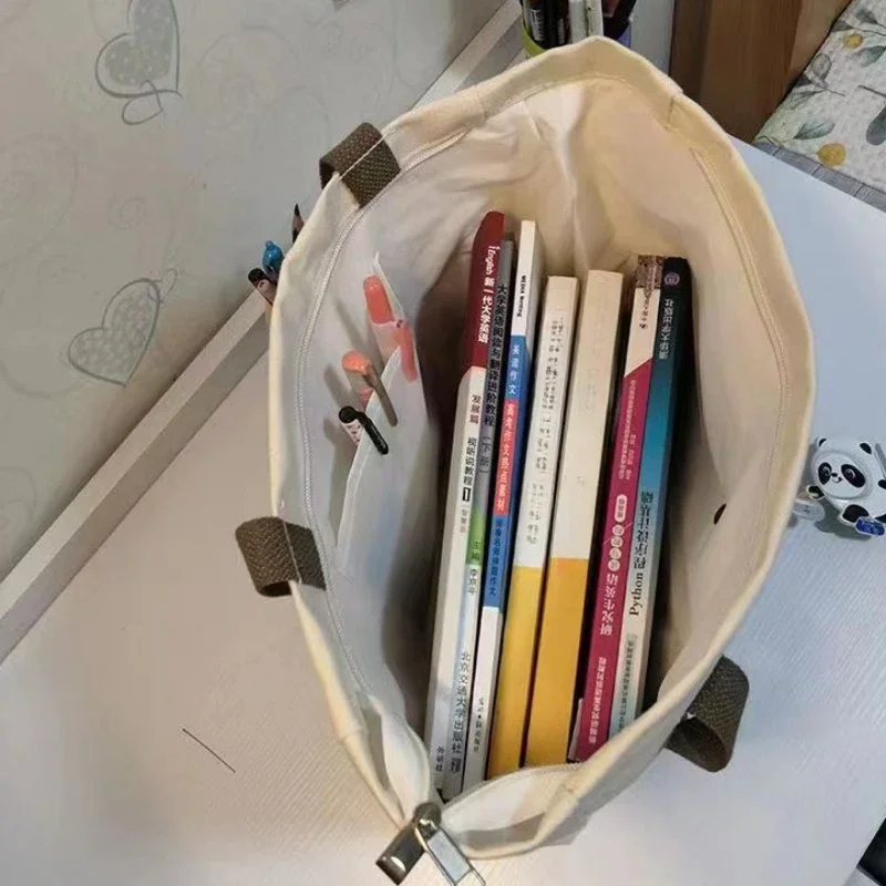 Letter Print Shopping Canvas Bag Large Capacity Casual Lightweight Handbag Women Shoulder Bag, Back To School Campus Schoolbag