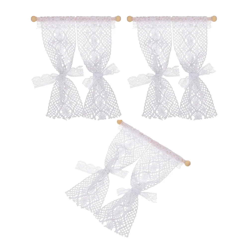 3 Pcs Model Small House Accessories Curtain Simulation Lace Miniature Arrangement for Props