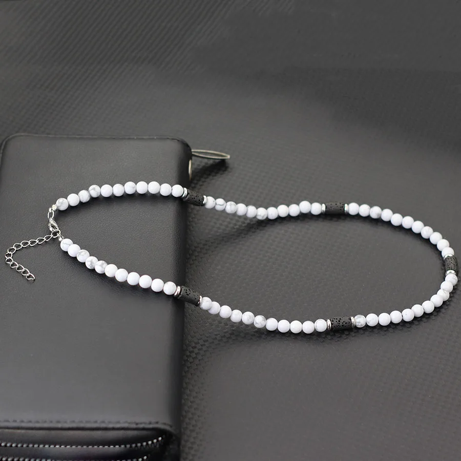 Hiphop Männer Halskette Naturstein 6mm Tigeraugen Howlith Lava Perlen Heilung Kragen Outdoor Sport Cool Biker Hals Zubehör – Detail 9
