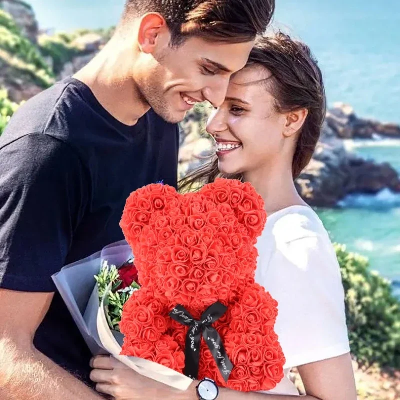 Romantic Valentine's Day Rose Bear Gift, Eternal Flower Bear with LED Light, Wedding Home Decor, Christmas Proposal Gift,