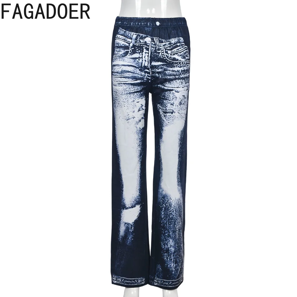 FAGADOER Fashion Street Style Women High Waisted Button Printing Trousers Casual Female Elastic Pants Autumn Lady Trend Bottoms