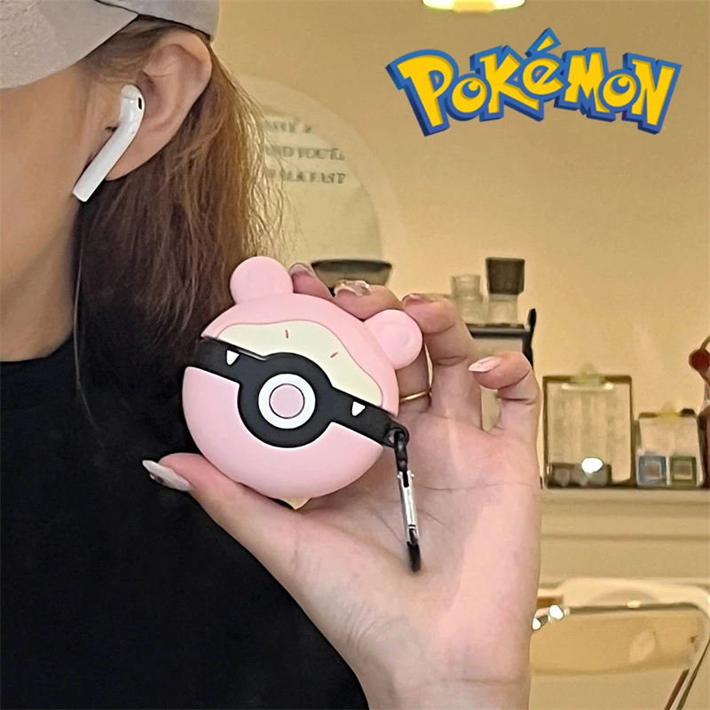 

Korean Ins Cute Poke Ball Pink Air Pods Case Kawaii Pokemon Anime Figure Slowpoke Peripheral Airpods Pro Case Storage Pendant