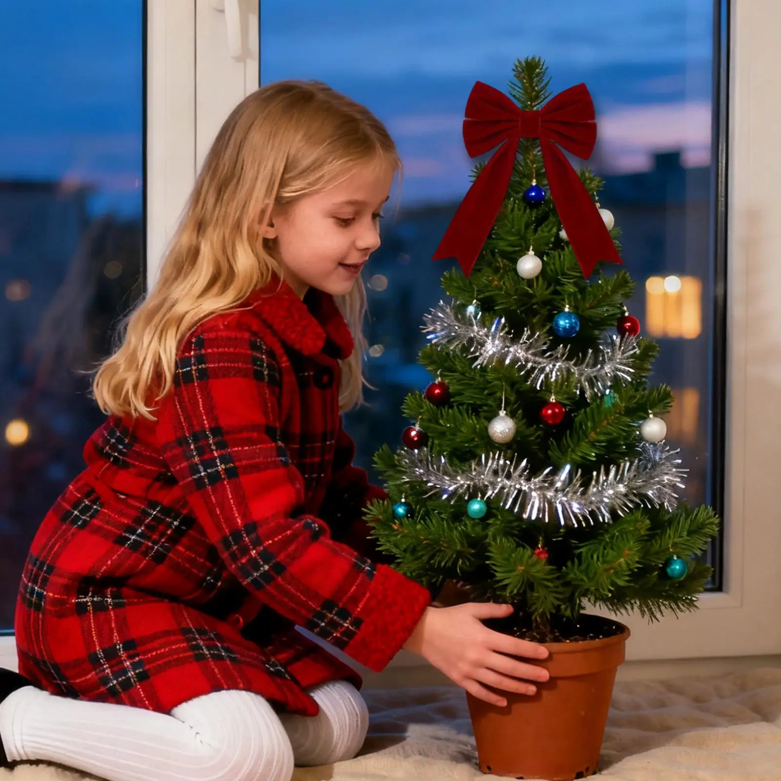 Red Bow Tie Festive Cute 12 Pieces Ornament Wreath Garland Tree Decor For Festival Home Gathering Party Window Party Holiday