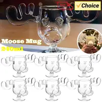 1/2/3PCS Christmas Elk Glass Cup 240ML Juice Milk Moose Mug Christmas Reindeer Head Beer Water Cup Holiday Party Drinkware Gifts