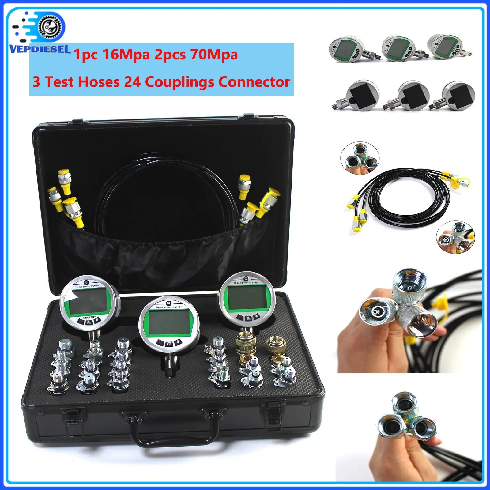 Kit Manometro Idraulico Digitale 70MPa / 10000PSI - Per Escavatori, John Deere, Caterpillar, Komatsu