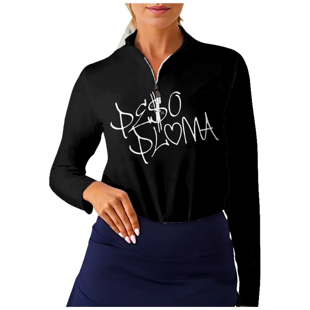 

Peso Pluma Golf Shirt Women's Long Sleeve Half Zip Breathable Quick Dry Tops Casual Sportswear