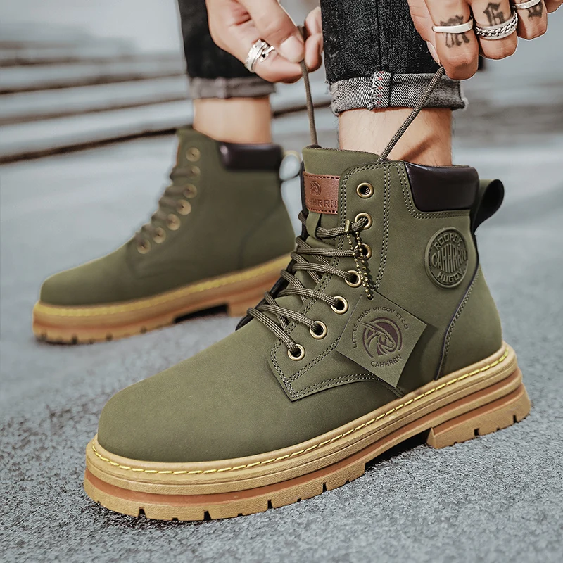 New Designer Men Leather Ankle Boots Fashion Motorcycle Work Shoes Men Casual Boots Tooling Winter Shoes Botas De Hombre