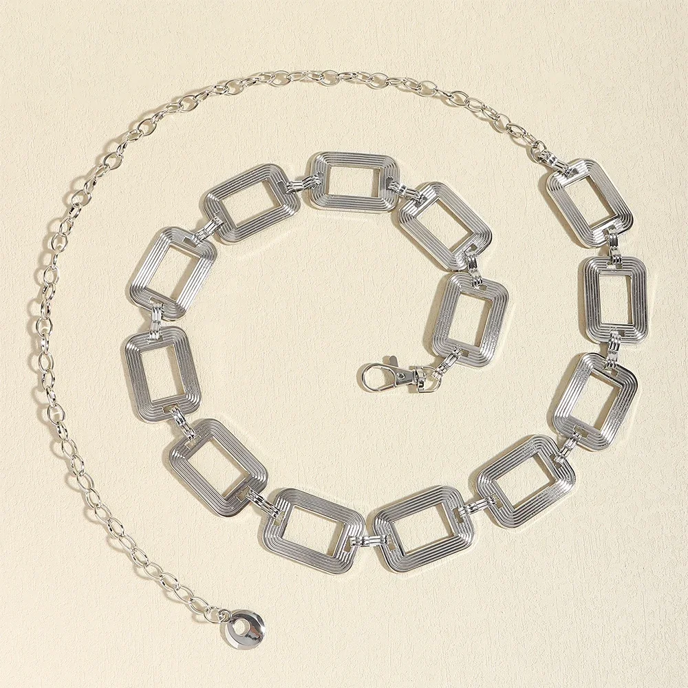 Sexy Damen hochwertige personal isierte Taille Kette Metall hohl einfache Textur quadratische Schnalle Kette mit Kleid Accessoires – Detail 14