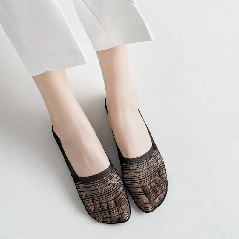 Women Hollow Low Cut Ankle Short Anti-slip Invisible No-show Boat Stockings  Summer Mesh Thin Lace White Foot Socks Slippers Home - AliExpress