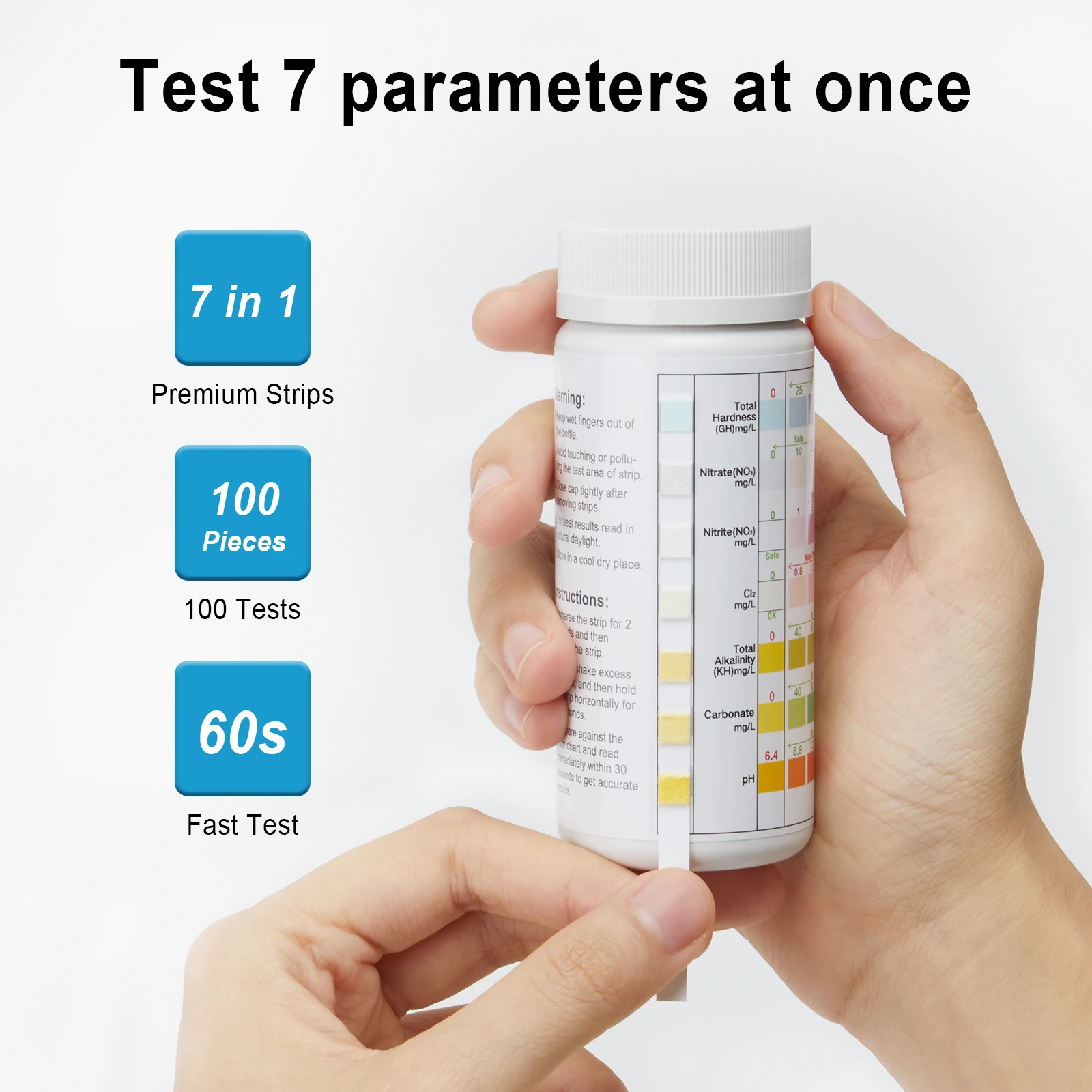 100pcs Aquarium Test Strips 7-In-1 Fish Tank Water Quality Test Kit for Freshwater Saltwater Aquarium