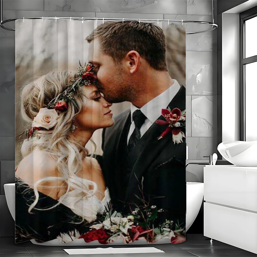 Maßgeschneiderter Duschvorhang, personalisiertes Duschvorhang-Set mit Foto, Logo, Text, wasserdicht und schimmelresistent, mit 12 Haken,