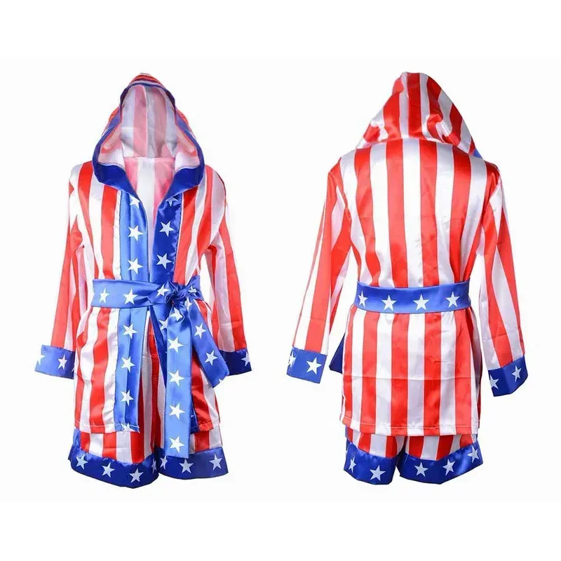 Cosplay Nuovi Bambini Ragazzo Ragazze Rosso Nero Rocky Balboa Boxer costume Vestiti con Pantaloncini Film Boxe Veste per Kid Party Carni72 - immagine 2