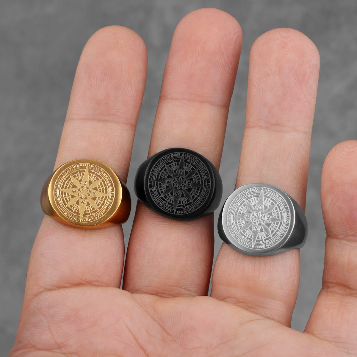 Compass World Map Stainless Steel Men Rings Punk Hip Hop Simple Vintage Trendy for Boyfriend Jewelry Creativity Gift Wholesale - Image 3