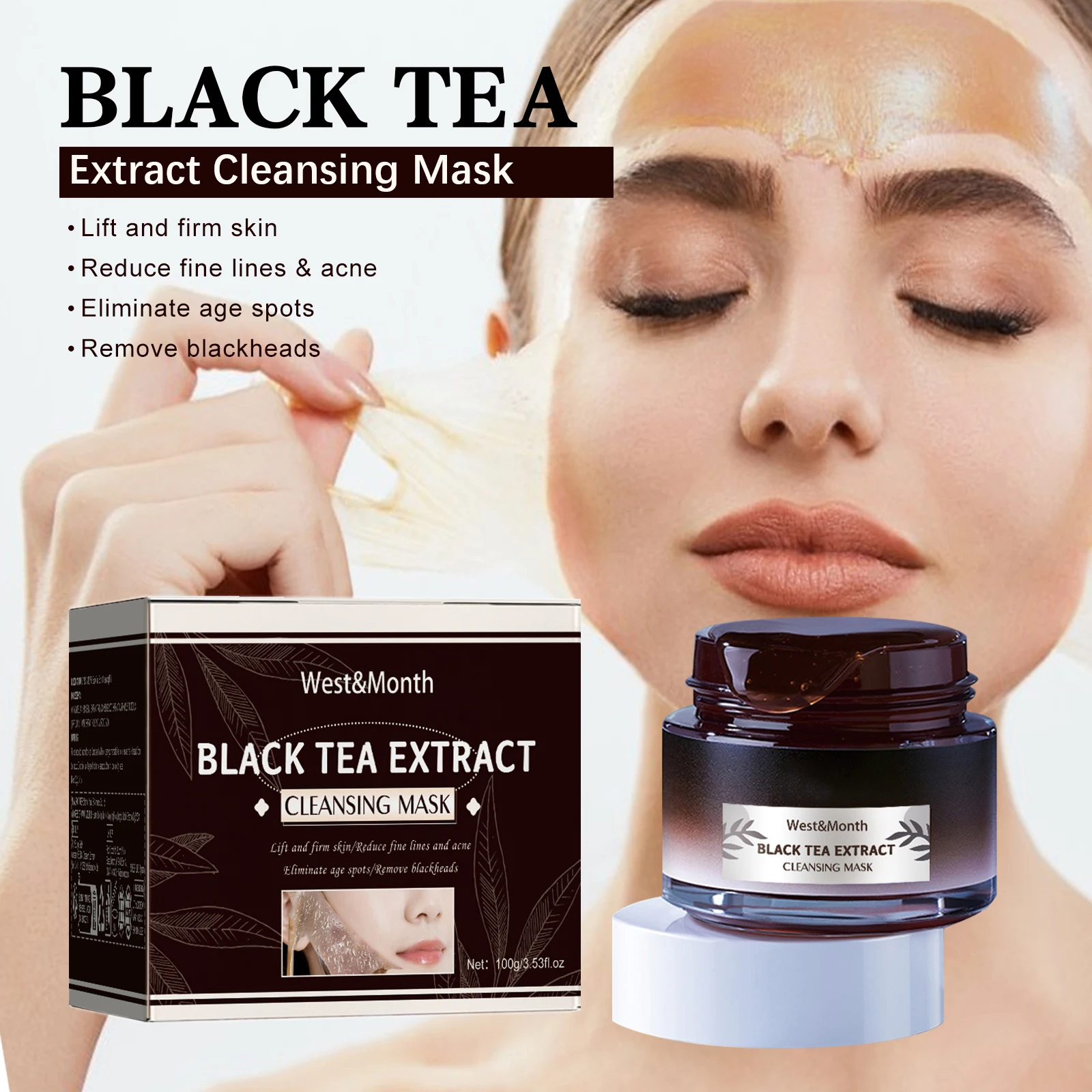 West&Month Black Tea Facial MaskCleanse PoresApplication MaskBrighten PoresBrighten ComplexionRejuvenate Facial Mask