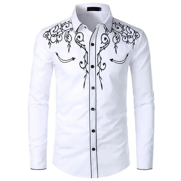 Embroidery Shirt Casual Denim Shirt Western Style Large Size Leisure Men