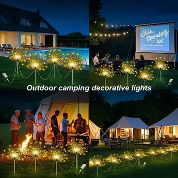 4PCS 240/320LED Solar Firework Lights Ourdoor Waterproof Garden Decor Dandelion Solar Pathway Light for Patio Balcony Yard Lawn 4