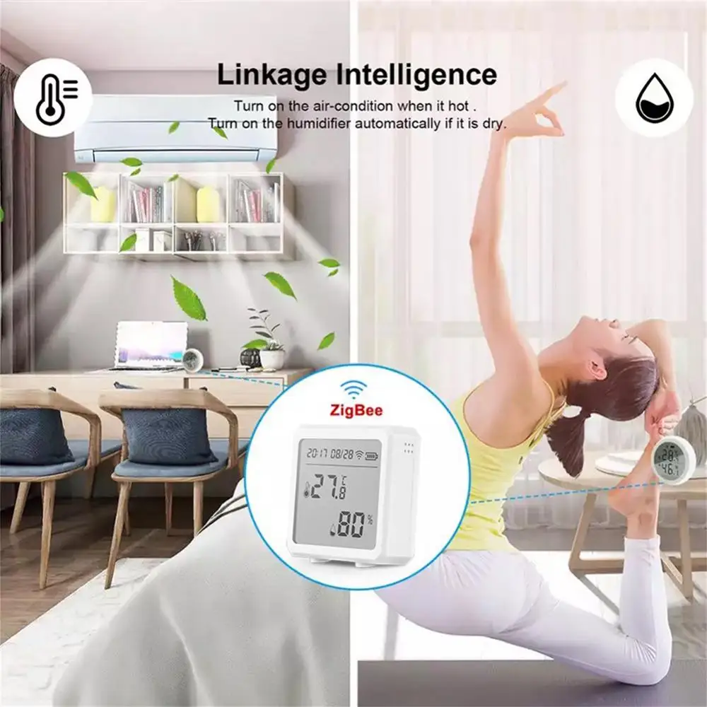 

Датчик температуры и влажности Tuya Smart, термометр-гигрометр с ЖК-экраном, работает с приложением Alexa Hey Smart Life