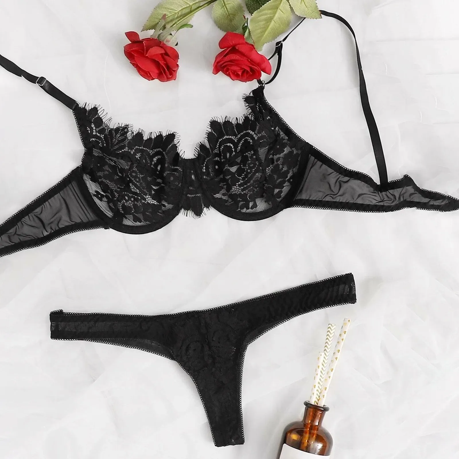 2-delig erotisch ondergoed sexy kanten lingerieset verleiding driepuntslingerie stalen ring bh string exotische sets porno_voghion.com