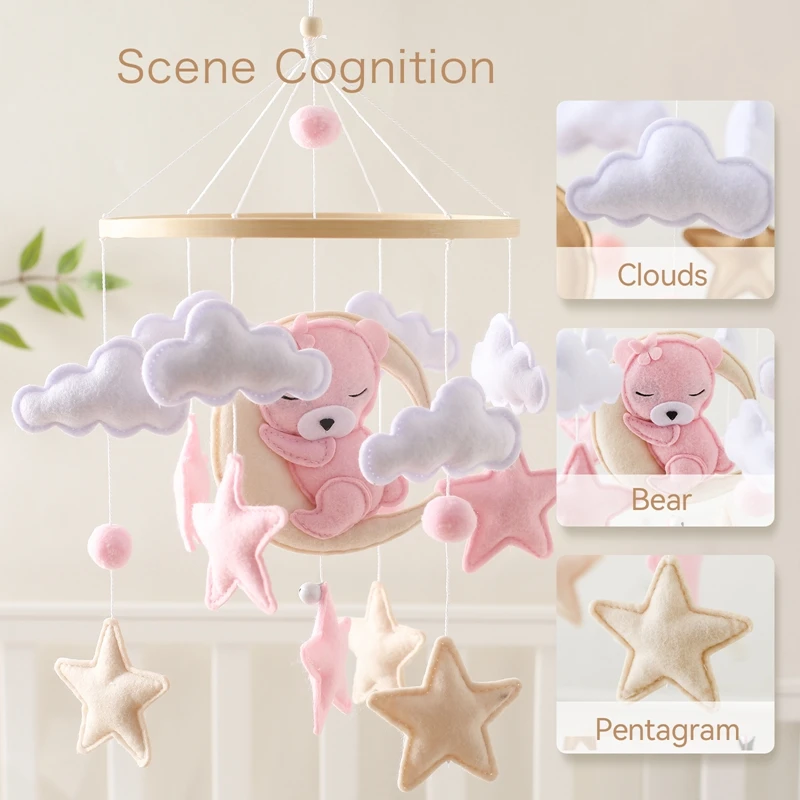 White Wooden Crib Mobile Arm - 27.17" Adjustable Cloud Design Hanger For Baby Cribs & Bassinets