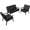 Leather Sofa Couch Set  Accent Chairs & 1Loveseat Black Faux Leather Loveseats Mid Century Modern Office Couch for Small Space 3