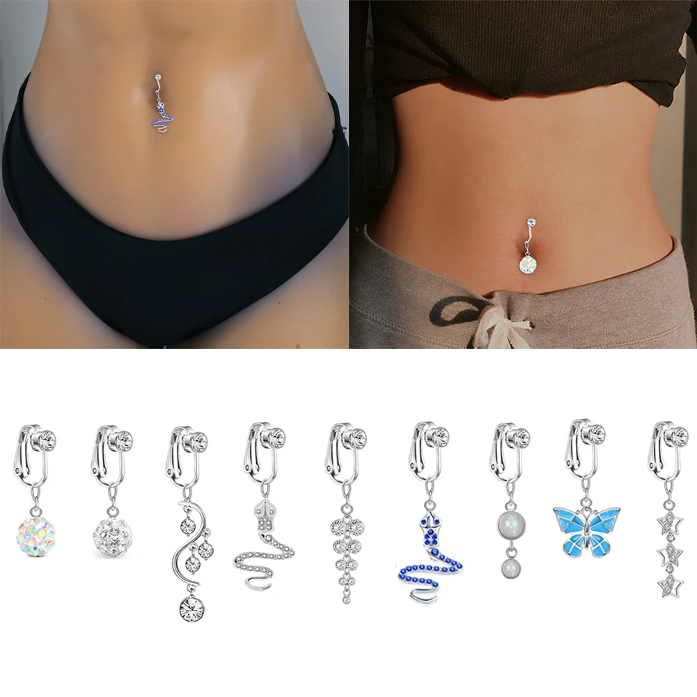 Umbigo com Clipe,Umbigo Falsos Não-Piercing Pendentes Umbigo - Joias  piercing umbigo falso coração borboleta para mulheres Bairong