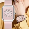 Square Rubber Watch Band Wrist Watches Pink for Ladies Wrist Watches Quartz 34mm 2