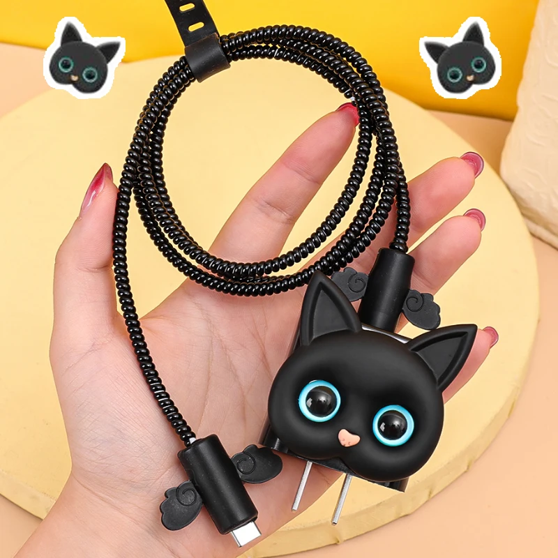 Per Apple Iphone 18/20W Cute 3D Cat Organizer Gestione Della Linea Dati Ricarica Safe Plug Protection Winder Cover Protettiva Usb