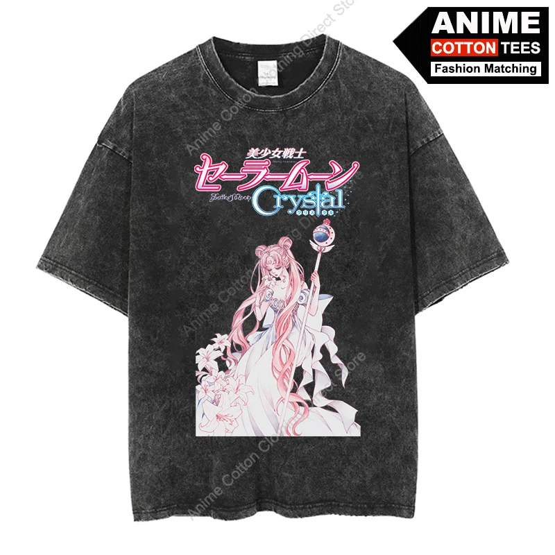 Beautiful Girl Warrior T-shirt Japanese Anime Print T Shirt y2k Harajuku Casual Unisex Oversized Loose Tees Retro Cotton Tops