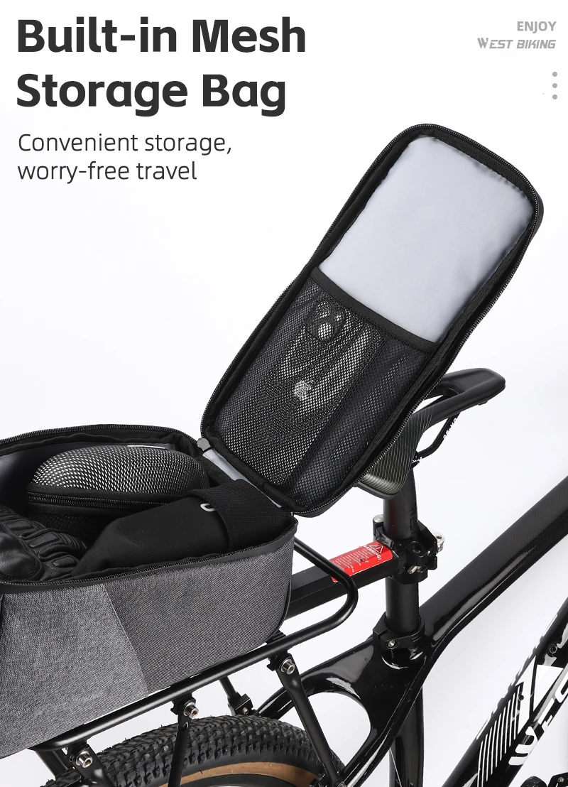 WEST BIKING 6L Robuste Fahrrad-Gepäckträgertasche mit Mehrfach-Taschen, Netzstoff und Elastischem Gurt für Outdoor-Bikepacking – Detail 4