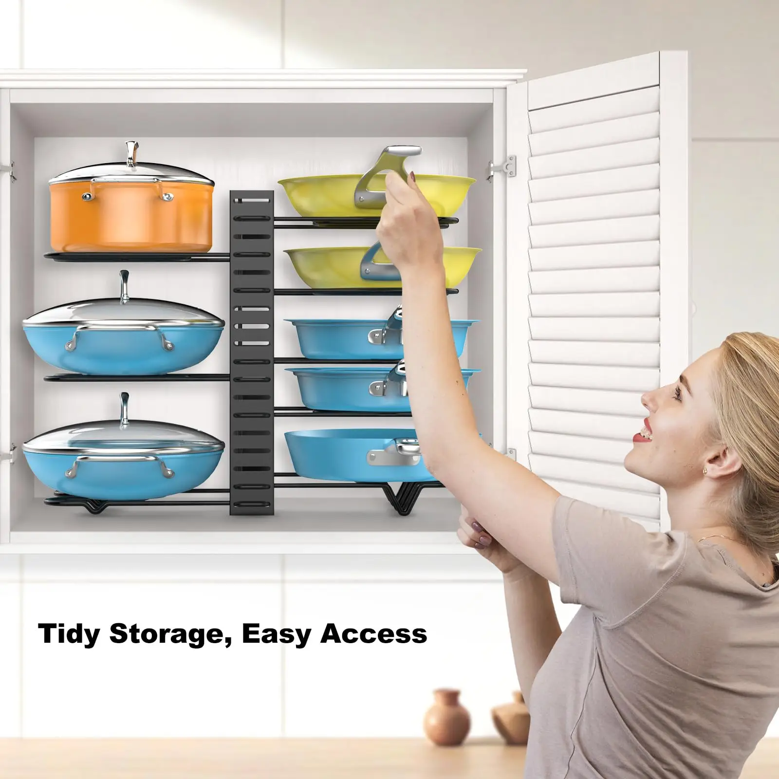 Pot Rack Organizer Under Cabinet,8 Tier Adjustable Pot Organizers Inside Cabinet,Pan Storage Organizer Rack for Storing Pots Pan 6